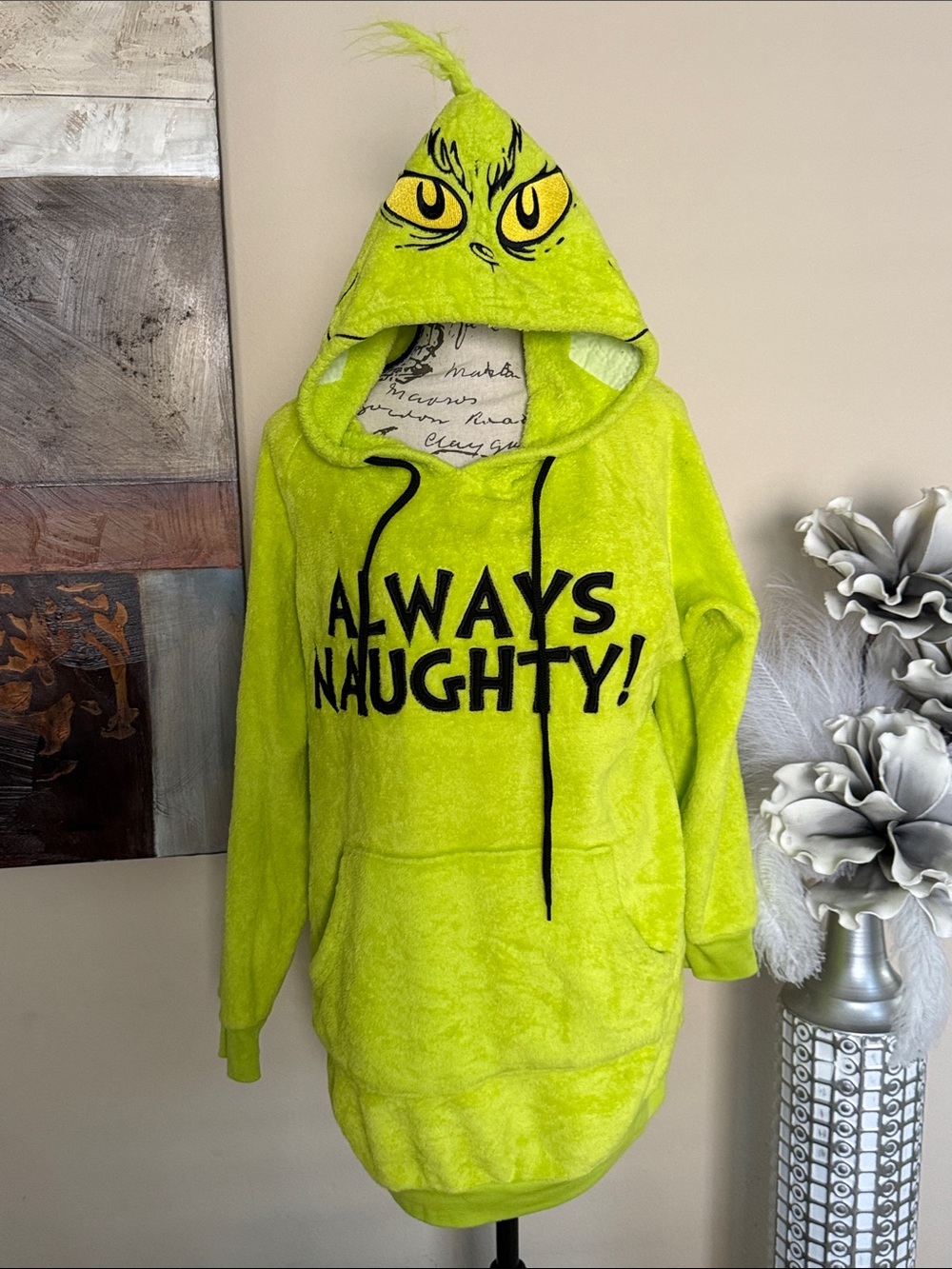 Plush Lime Green 'Always Naughty!' Hooded Pullover Sweater